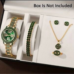 6pcs Luxury Rhinestone Quartz Watch & Jewelry Set For Women
